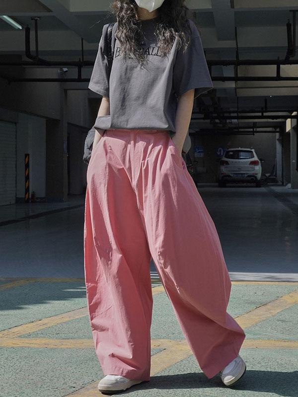 Loose Wide Leg Solid Color Split-Joint Casual Pants Bottoms Trousers Product Image