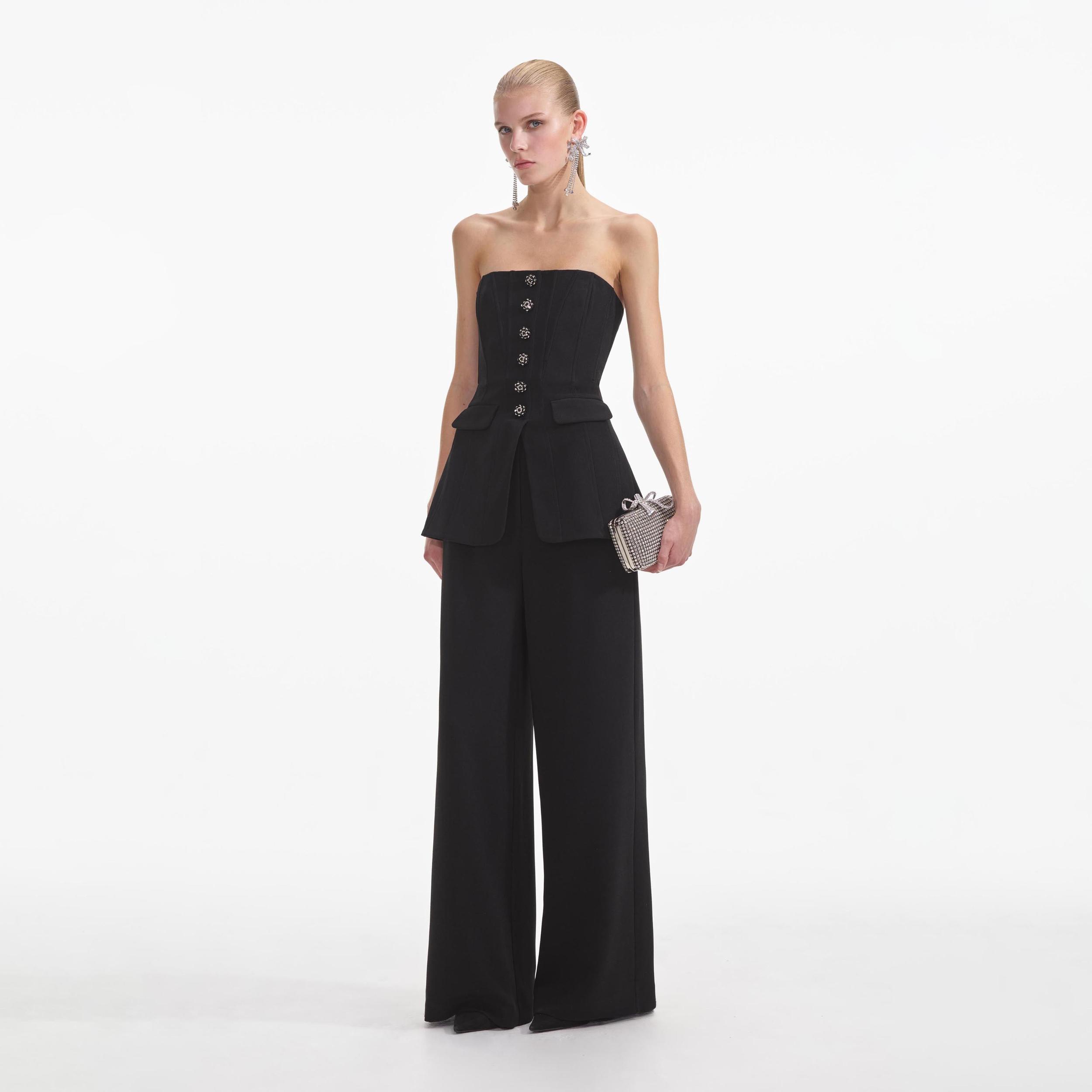 Black Bandeau Crepe Jumpsuit Product Image