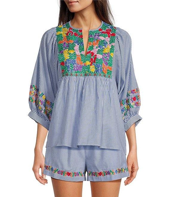 J.Marie Tristen 3/4 Sleeve Embroidery Coordinating Top Product Image