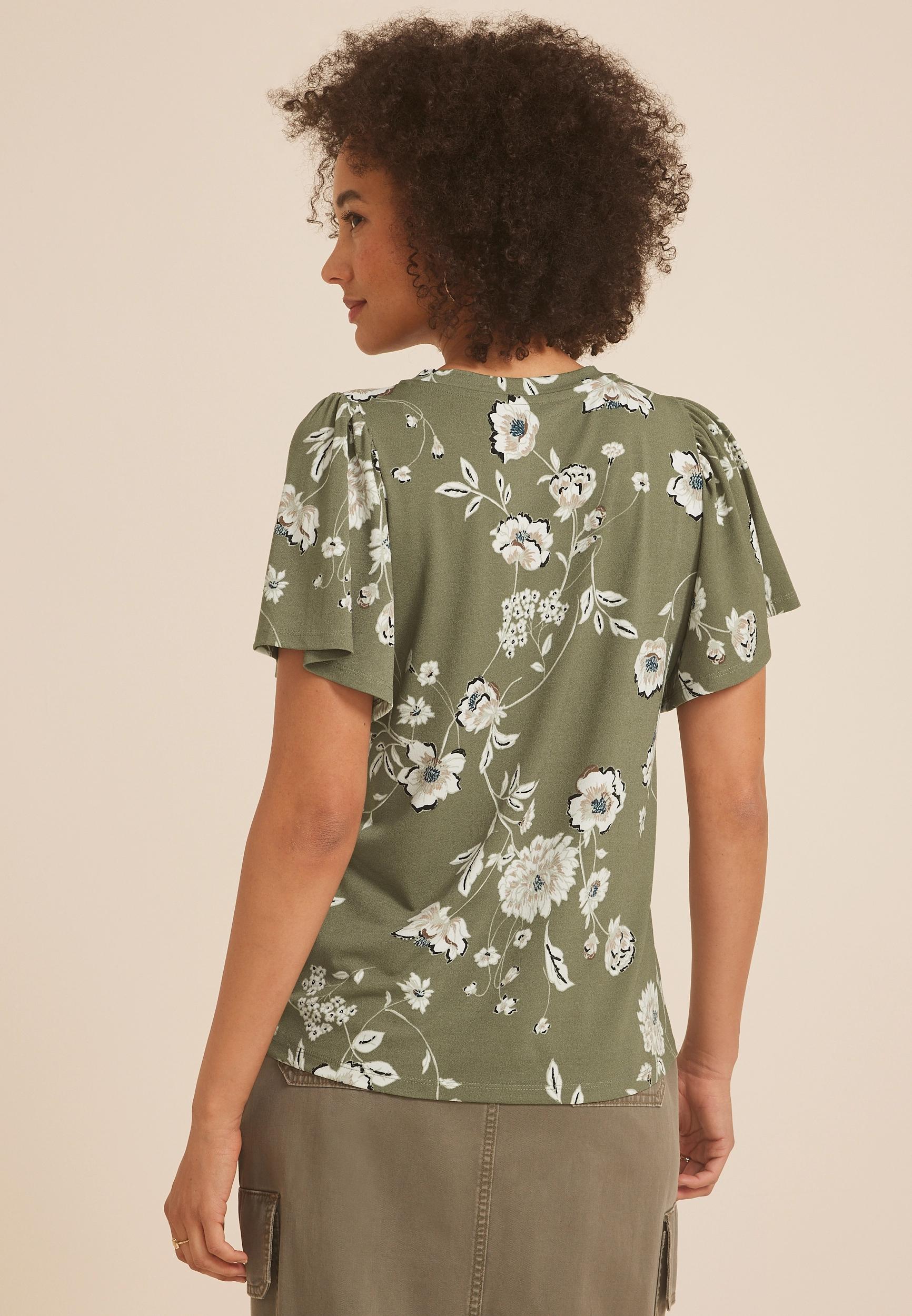 24/7 Charlotte Floral Flutter Sleeve Tee Product Image
