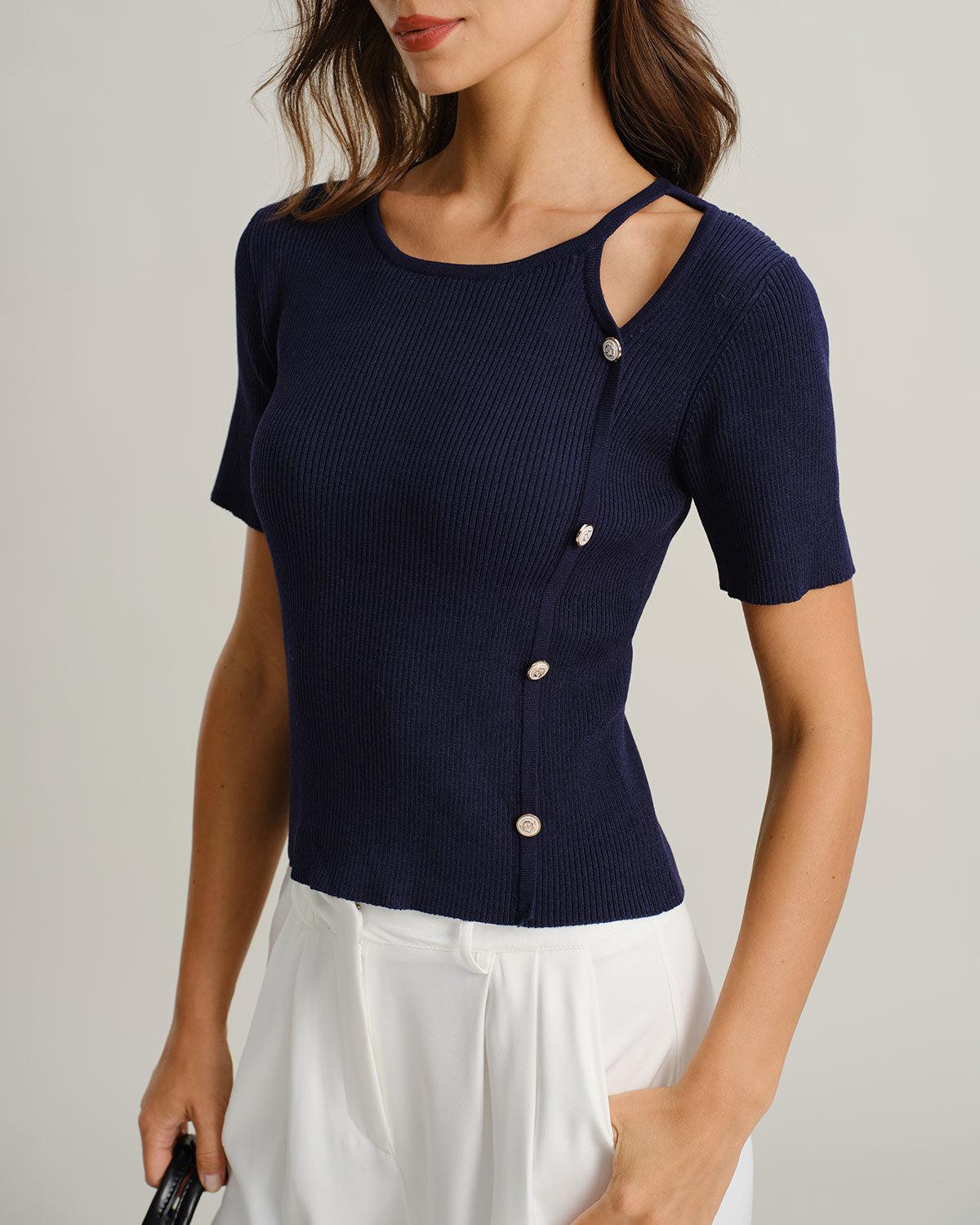 Blue Slim Knit Tee Product Image