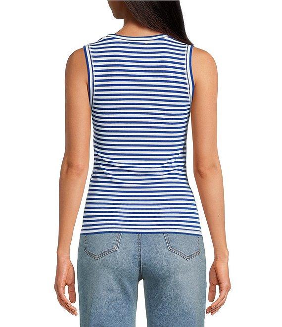 A Loves A Stripe Ribbed Knit Scoop Neck Sleeveless Tank Product Image