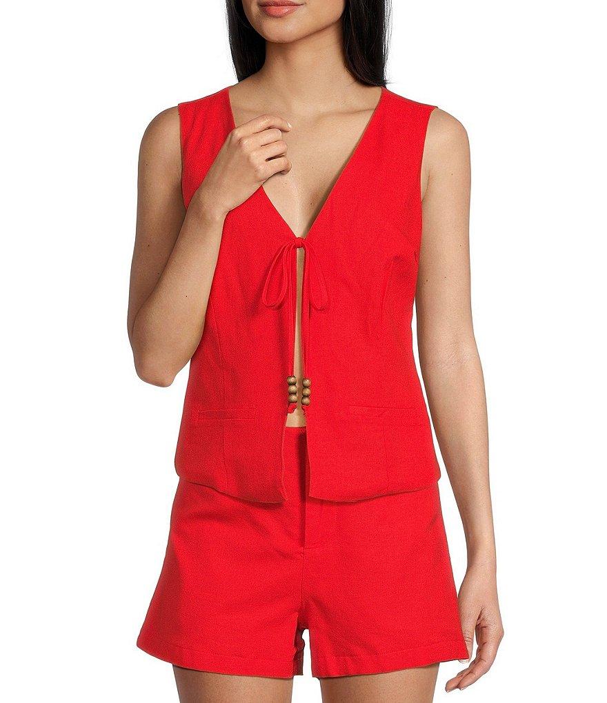 GB Tie Front Coordinating Linen Blend Vest Product Image