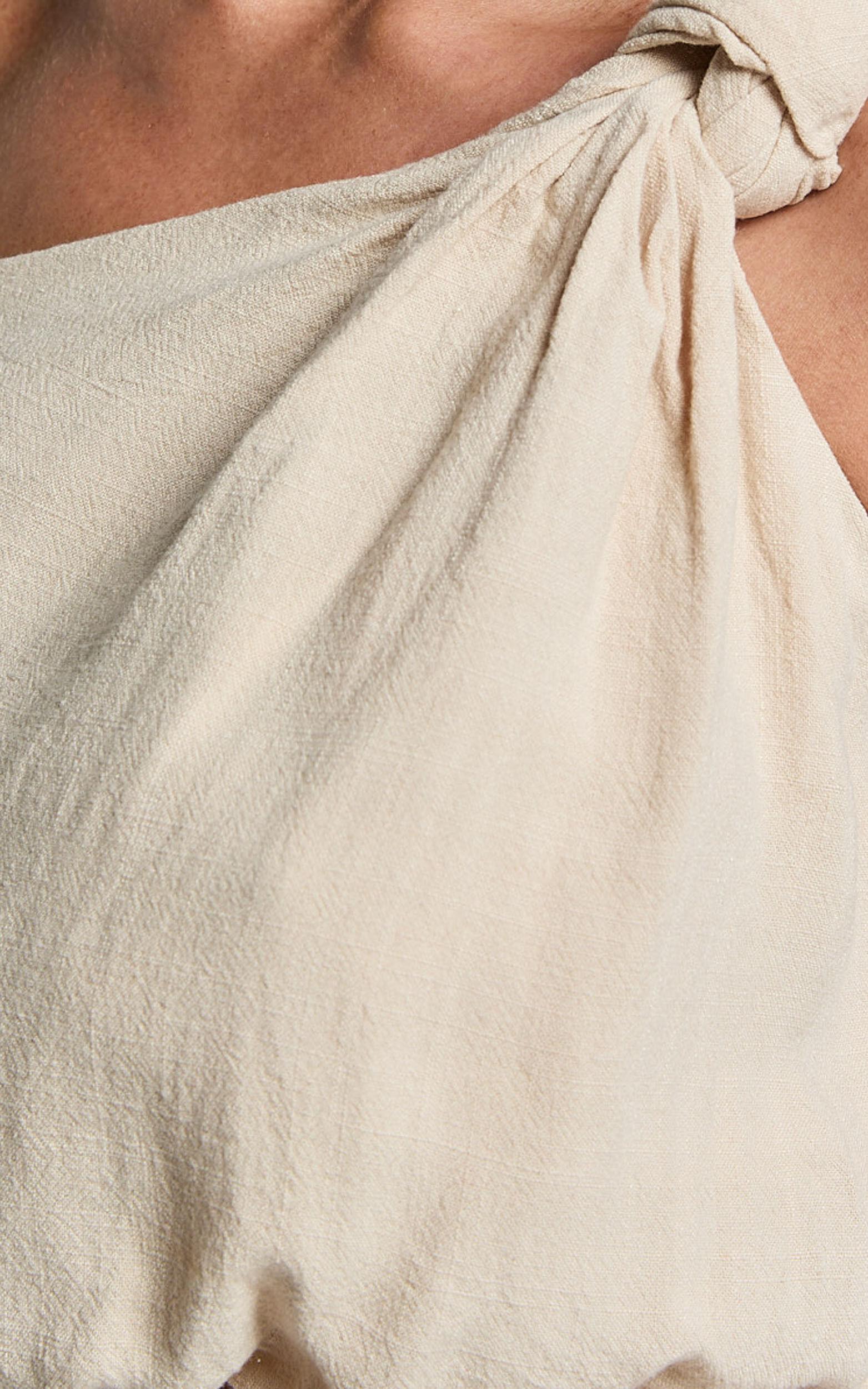 Raylene Two Piece Set - Linen Knotted One Shoulder Top and Paper Bag Waist Shorts in Natural Product Image