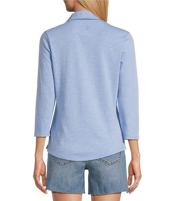 Tommy Bahama Ashby Isles Solid Stretch Jersey Johnny Collar V-Neck 3/4 Sleeve Fitted Top Product Image