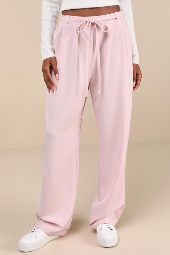 Simply Poised Light Pink Twill Wide-Leg Pants Product Image