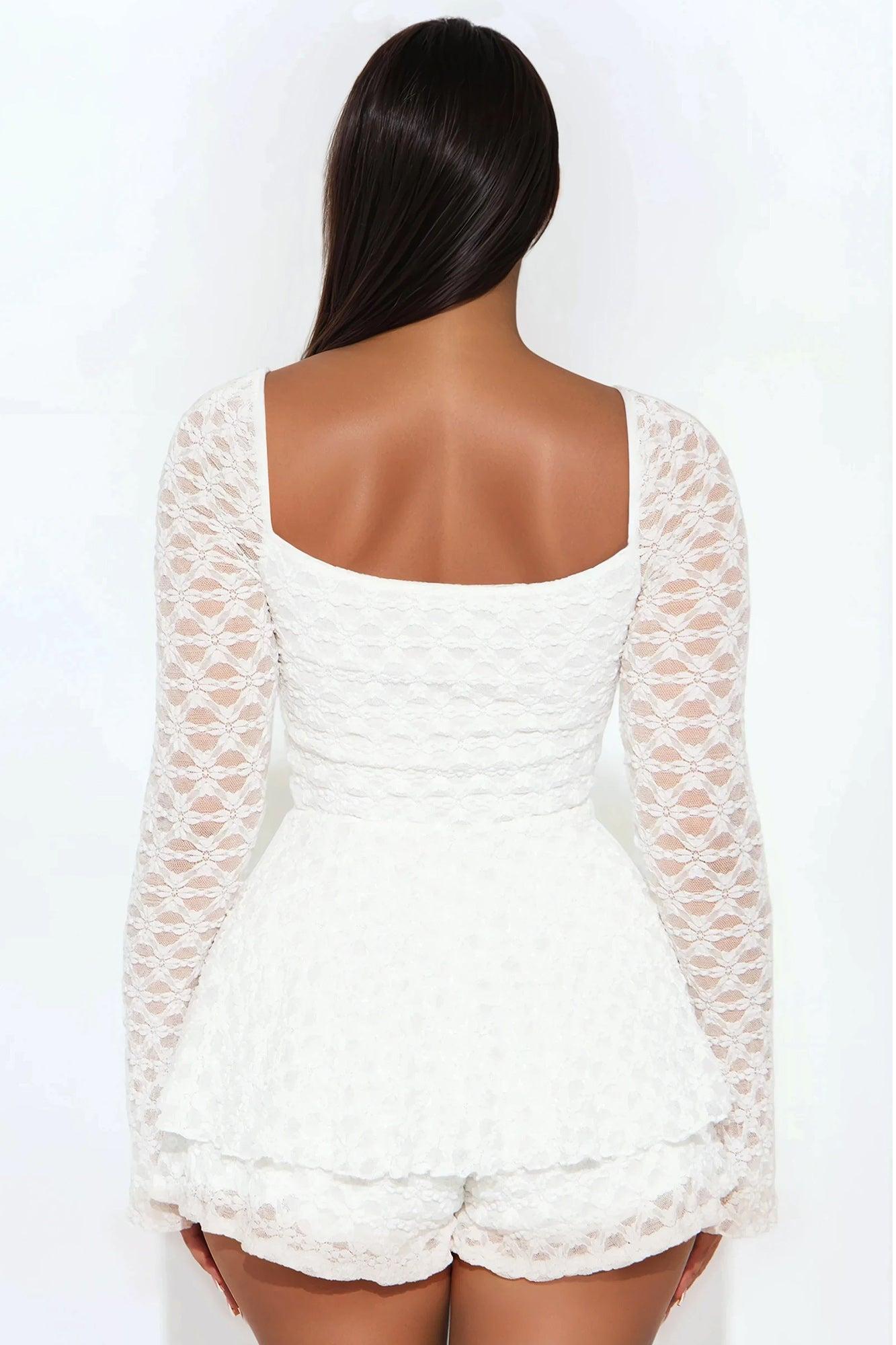 Eda Stretch Lace Romper - Ivory Product Image