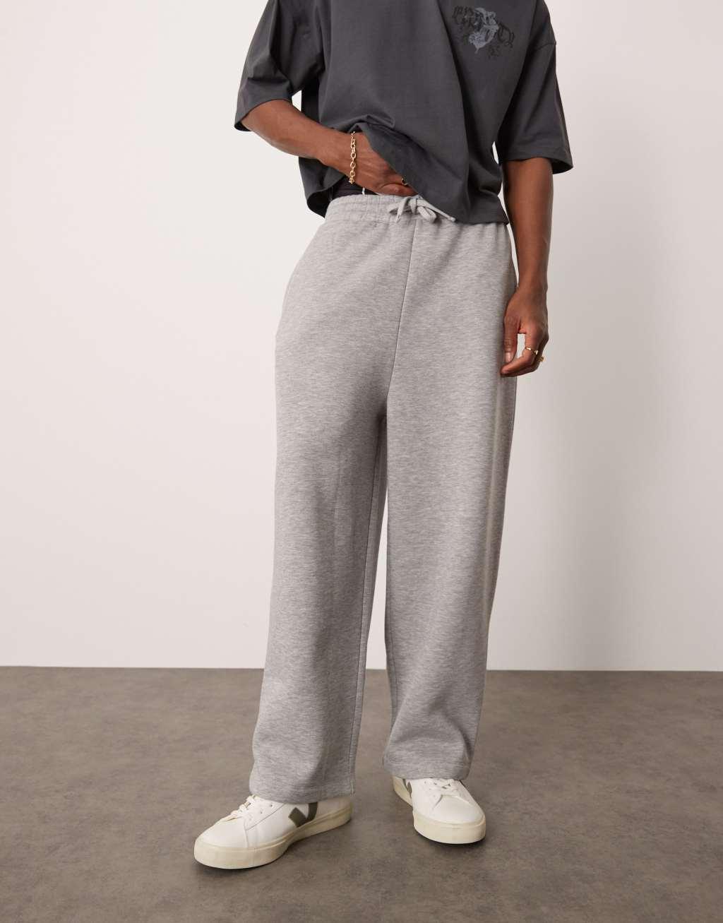 ASOS DESIGN cropped wide leg sweatpants in heather gray Product Image