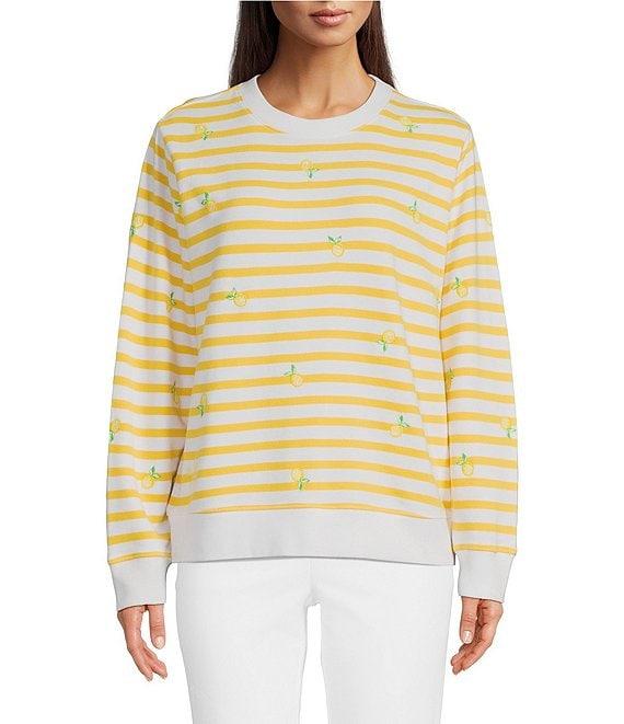 Lilly Pulitzer Ballad Stripe Lemon Fruit Print Embroidered Crew Neck Long Sleeve Sweatshirt Product Image