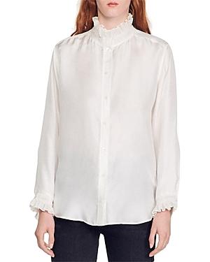 Womens Silk Shirt with Gathered Collar Product Image