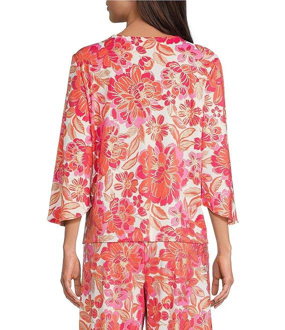 Jude Connally Daniella Coordinating Stretch Knit Peony Dream Print 3/4 Flutter Sleeve V-Neck Top Product Image
