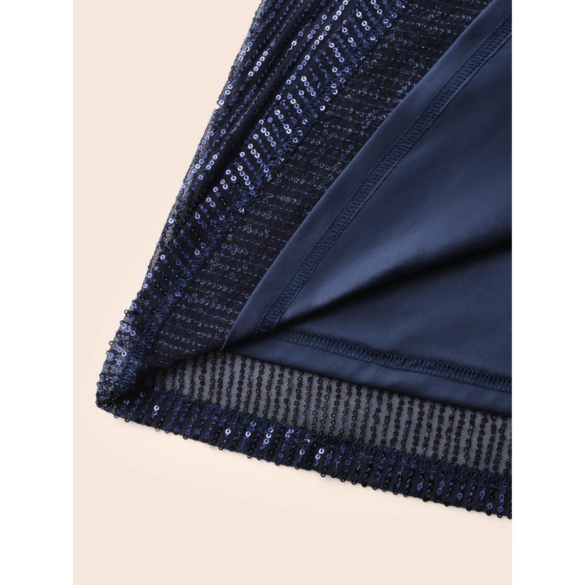 Plus Size Round Neck Sequin Mesh Tank Dress Midnight Women Cocktail Texture Round Neck Sleeveless Curvy BloomChic 18-20/2X Product Image