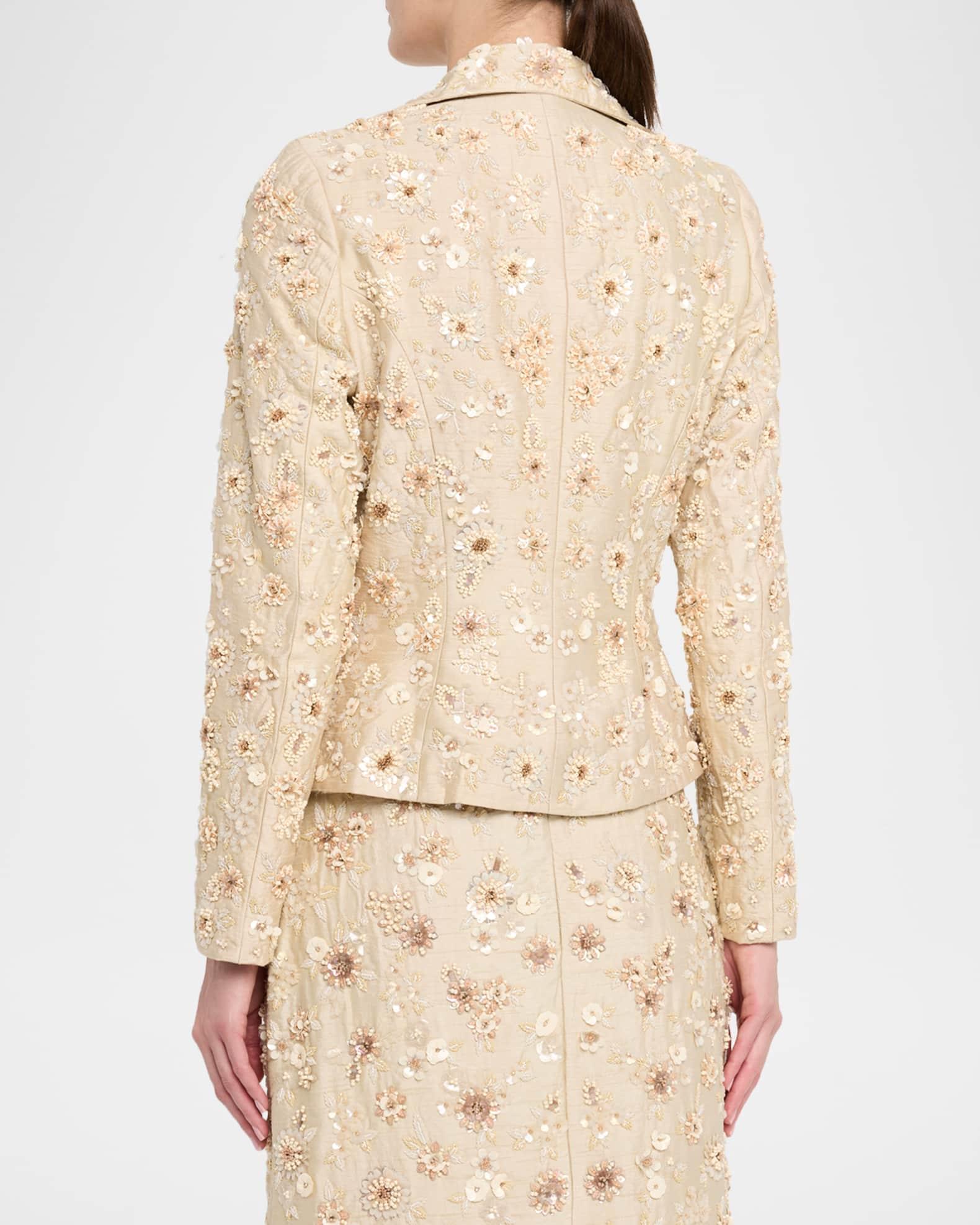 Floral Embroidered Single-Breasted Silk Blazer  Product Image