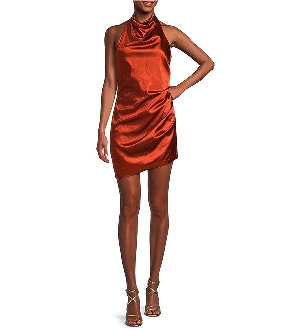 GB Social Cowl Halter Neck Satin Mini Dress Product Image