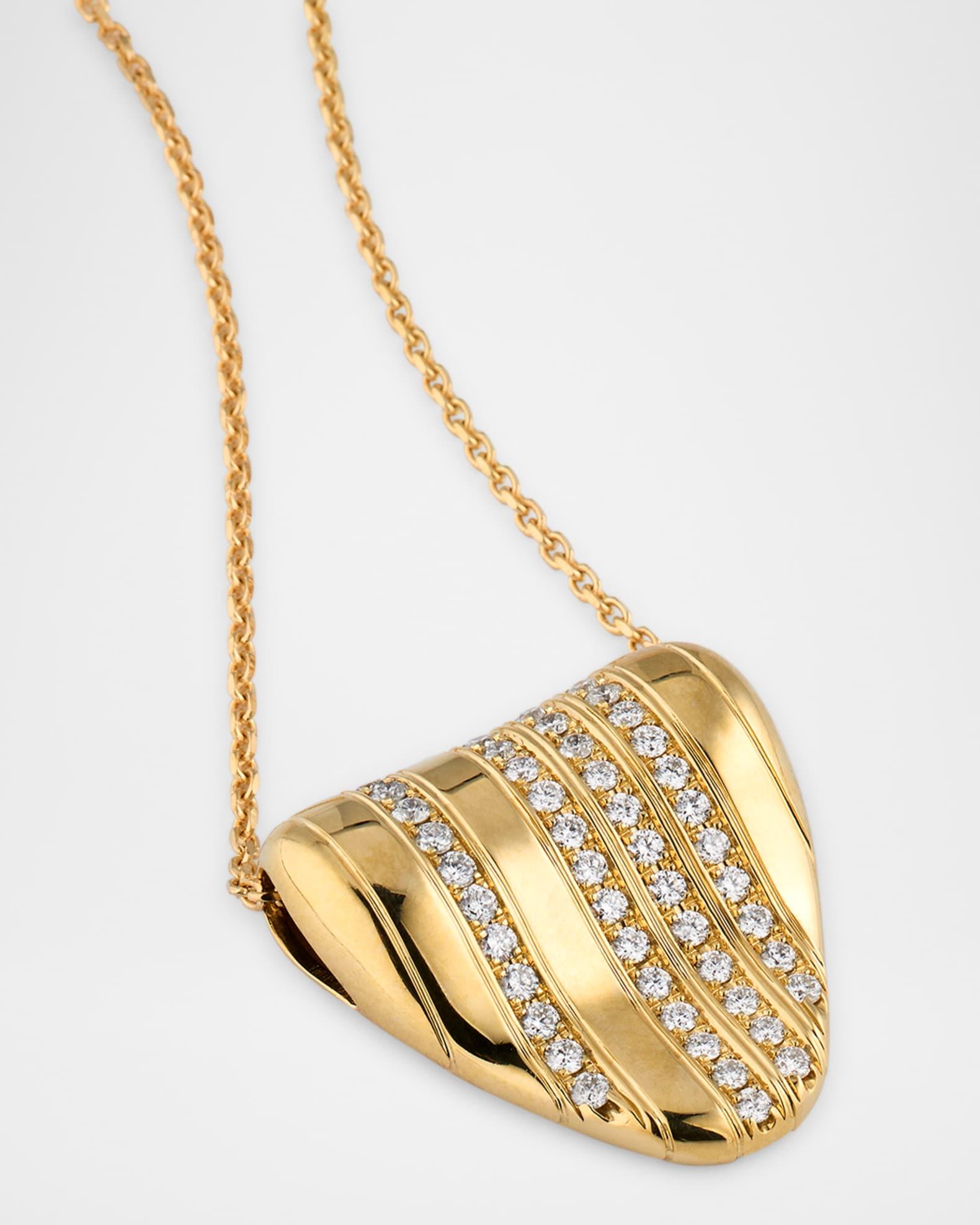 18K Yellow Gold Triangular Pendant Necklace with Diamonds Product Image