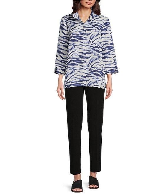 Ali Miles Zebra Print Wire Collar 3/4 Sleeve Button Front Tunic Product Image