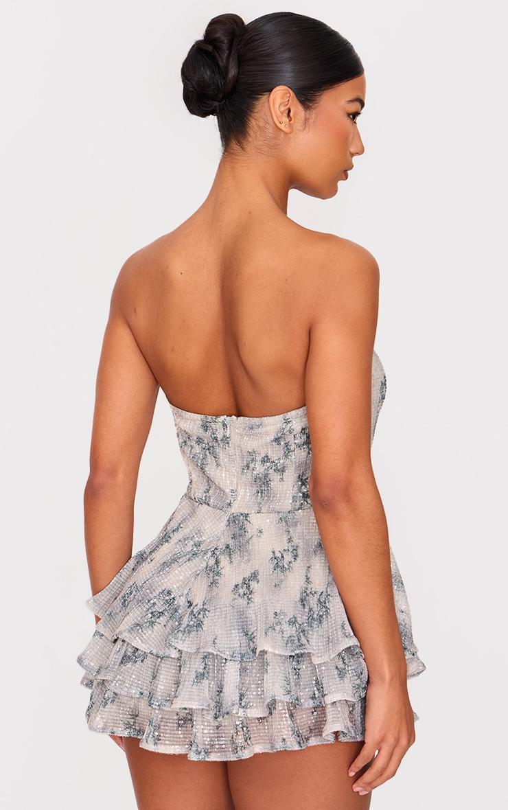 Premium Lilac Floral Print Embellished Bandeau Rara Romper Product Image