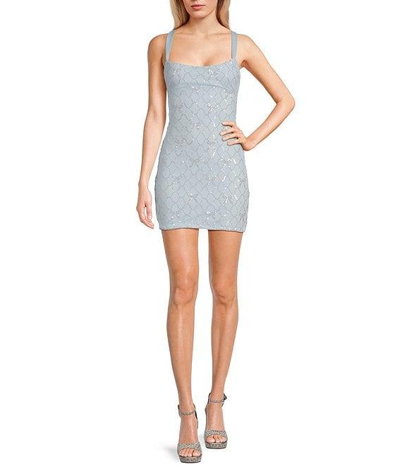 B. Darlin Wide Strap Scoop Neck Lace Up Back Dress Product Image