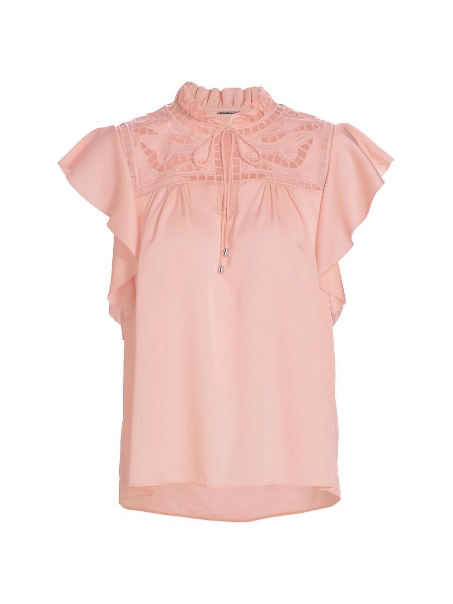 Womens Erika Silk-Blend Flutter-Sleeve Blouse Product Image