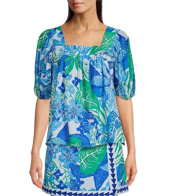 J.Marie Coordinating Andie Floral Print Square Neck Puff Sleeve Top Product Image