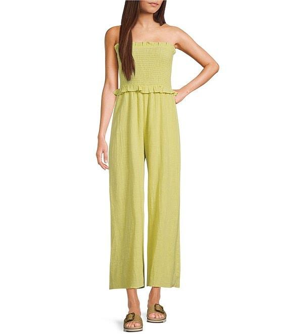 Sadie & Sage Strapless Smocked Bodice Wide Leg Jumpsuit Product Image