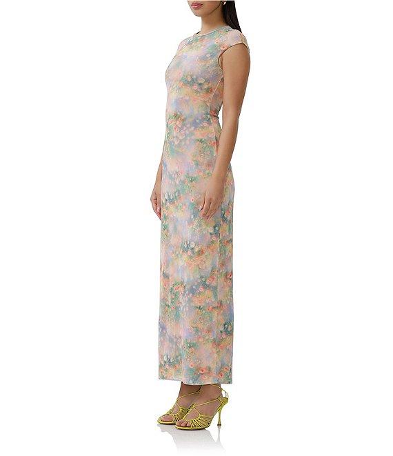 AFRM Cody Floral Print Mesh Crew Neck Cap Sleeve Maxi Dress Product Image