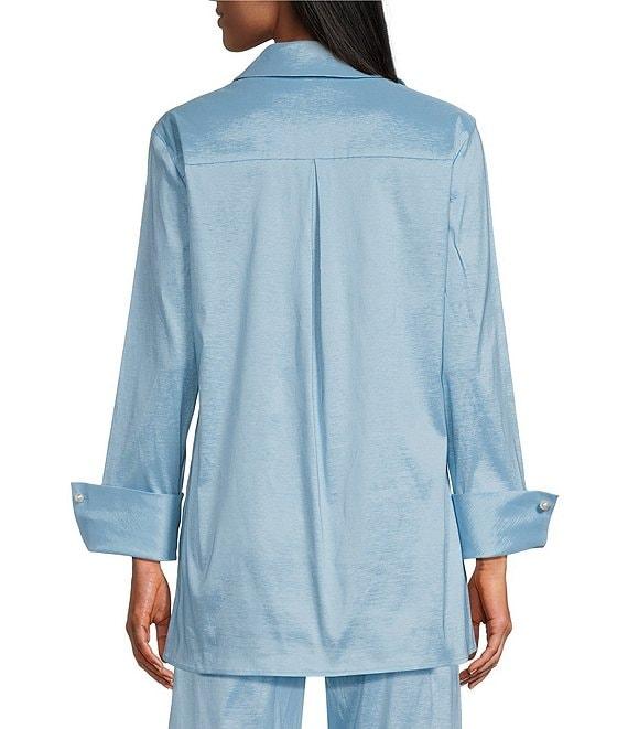 Preston & York Thea Taffeta Cuffed Long Sleeve Point Collar Button Front Blouse Product Image