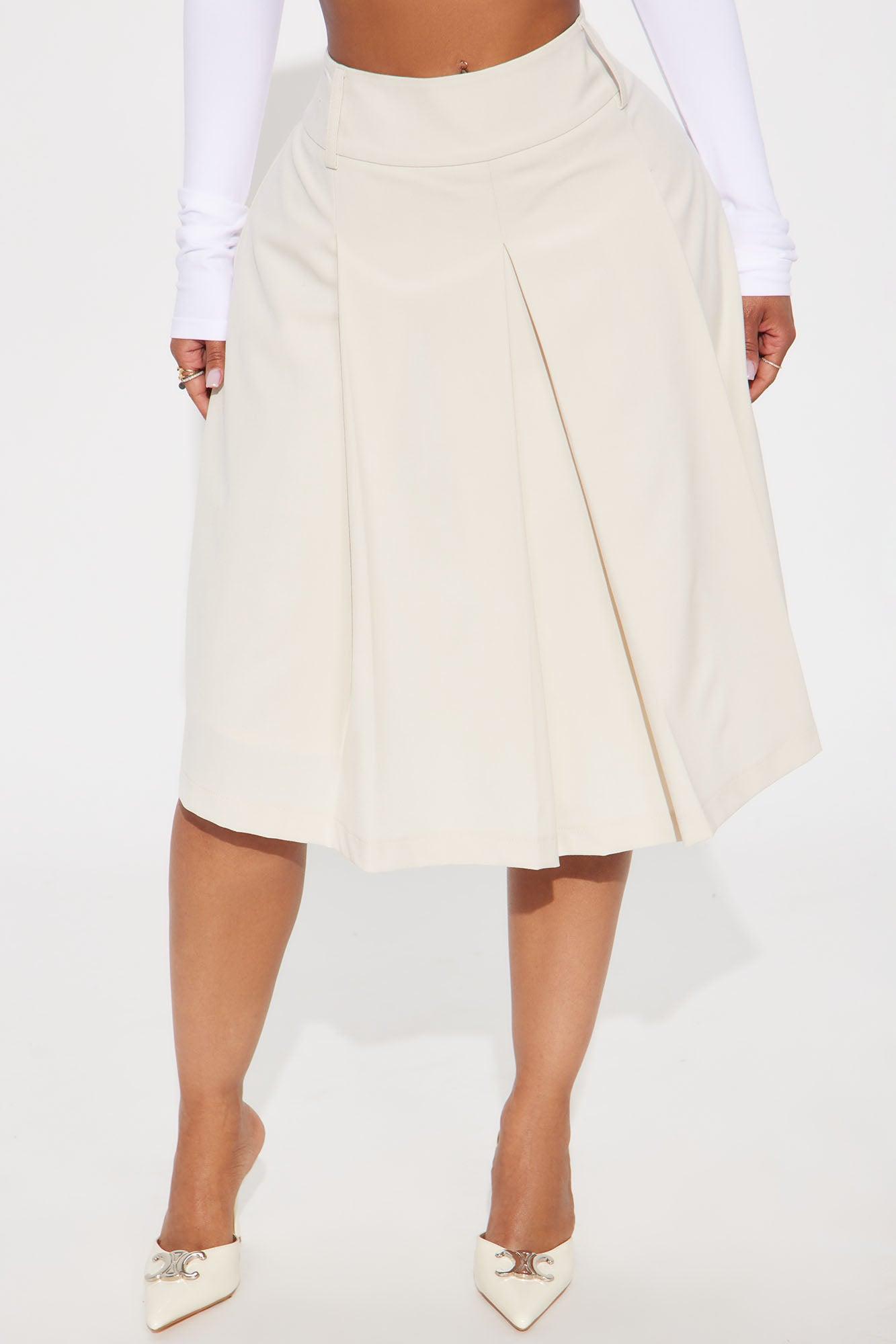 Bella Pleated Trouser Midi Skirt - Ivory Product Image