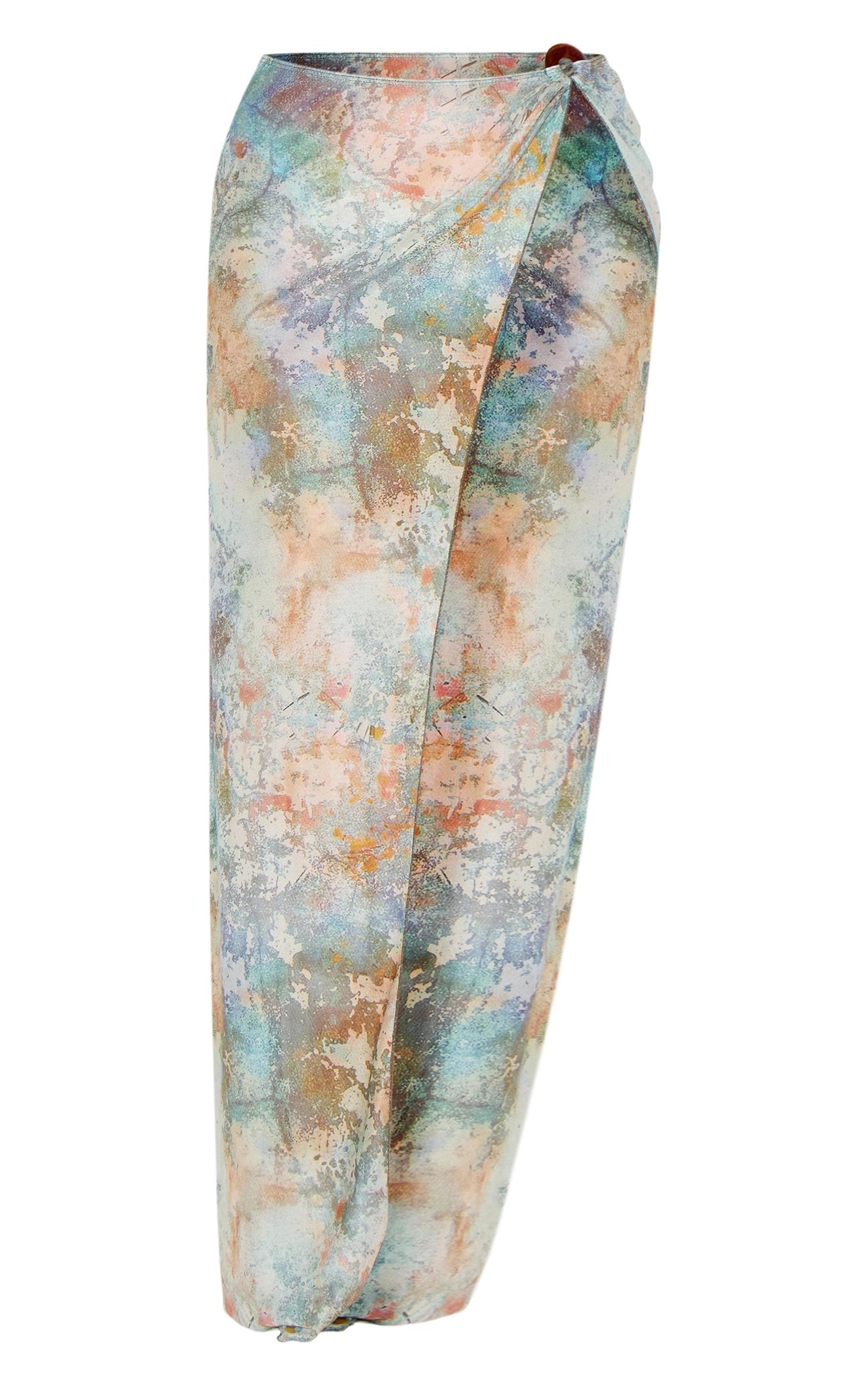 Green Mottled Print O Ring Detail Maxi Beach Skirt Product Image