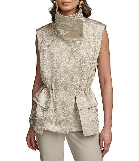 Donna Karan Double Lapel Collar, Sleeveless Metallic Stretch Vest Product Image