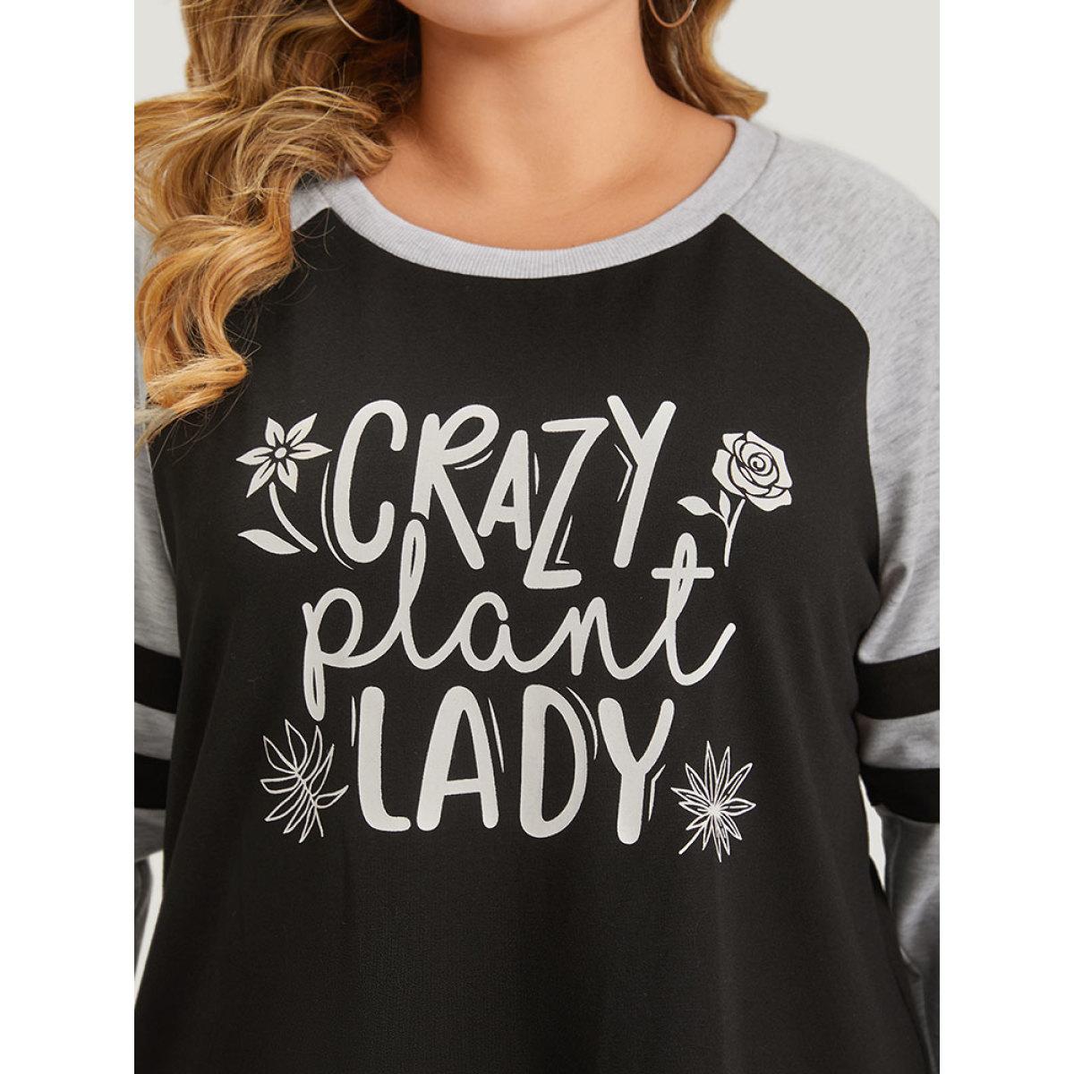 Plus Size Letter & Floral Print Striped Patchwork Raglan Sleeve Sweatshirt Women Multicolor Casual Contrast Dailywear Sweatshirts BloomChic 18-20/2X Product Image
