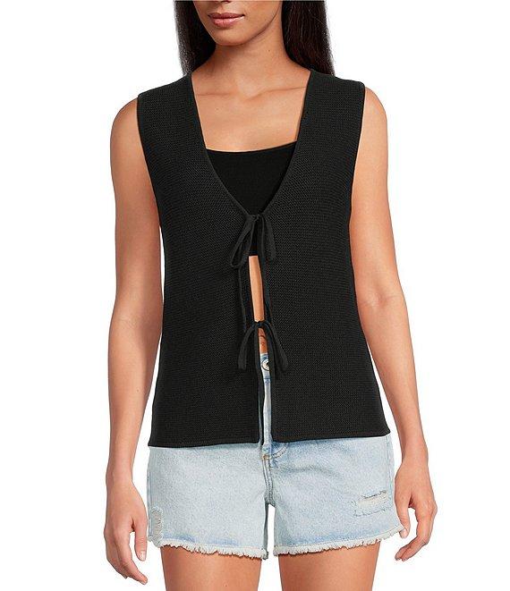 Every Knit V-Neck Sleeveless Tie Front Blouse Product Image