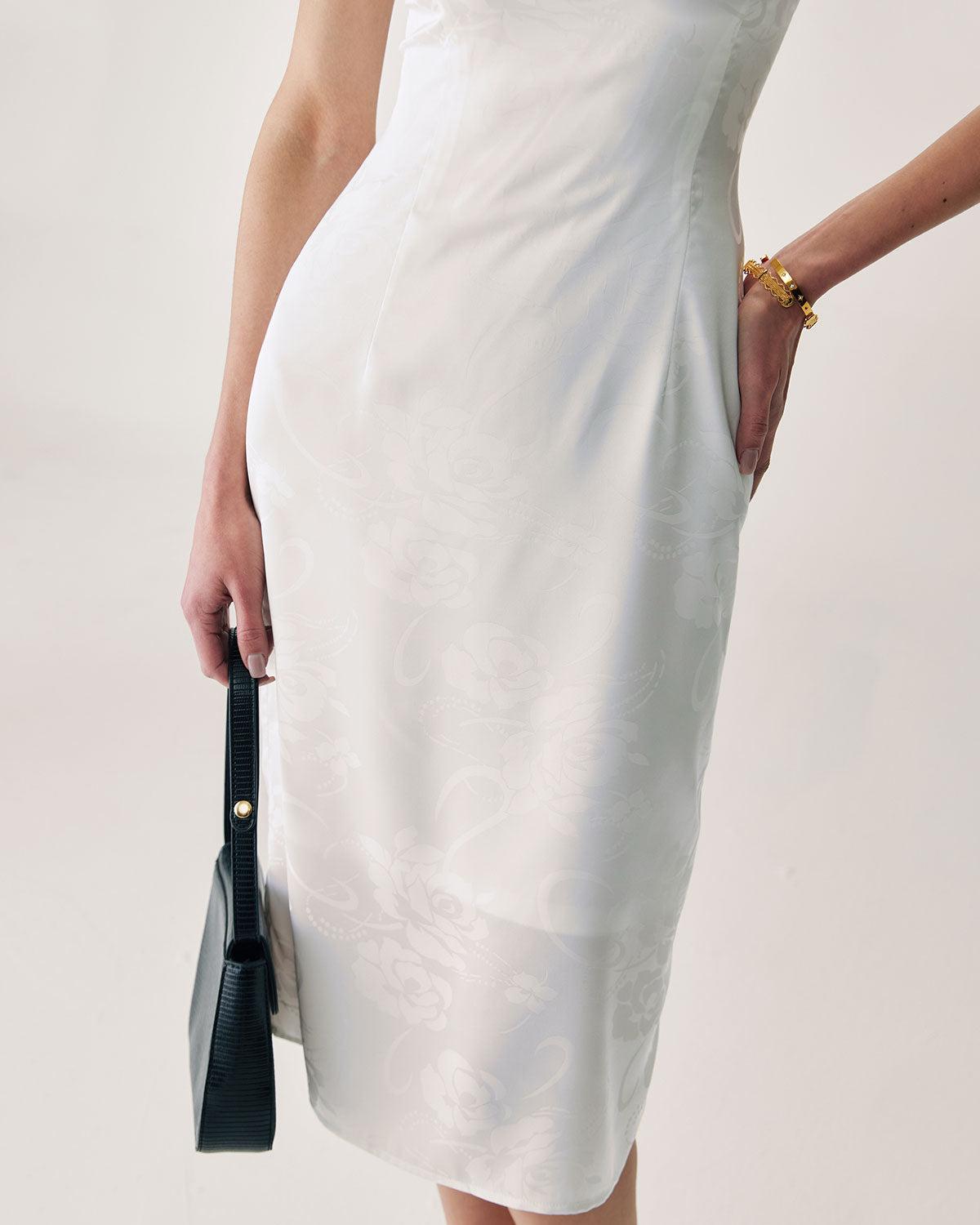 White Beaded Strap Slip Midi Dress Product Image
