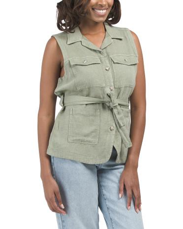 Linen Blend Utility Vest Top for Women | Cotton/Lyocell Product Image