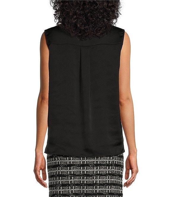 Misook Waterfall Ruffle Crepe De Chine V-Neck Sleeveless Blouse Product Image