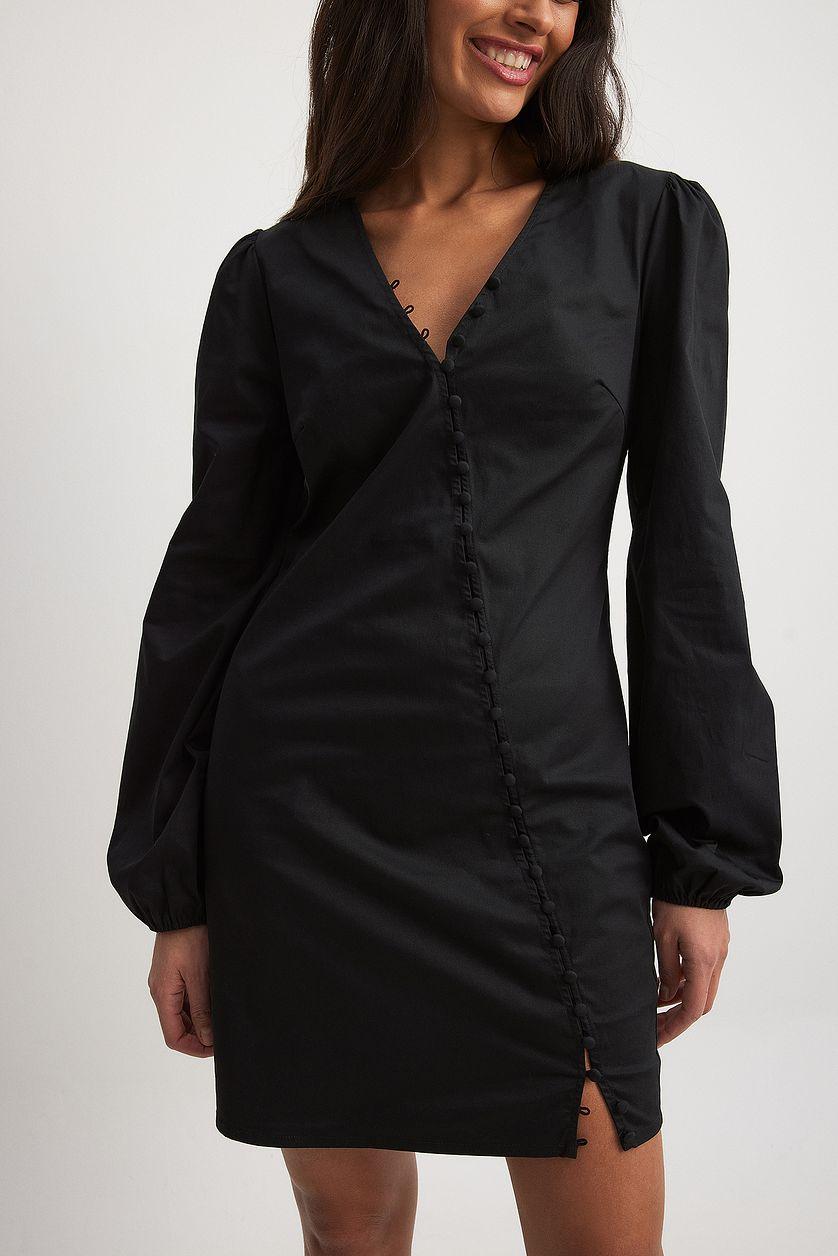 Asymmetric Buttoned Long Sleeve Mini Dress Product Image