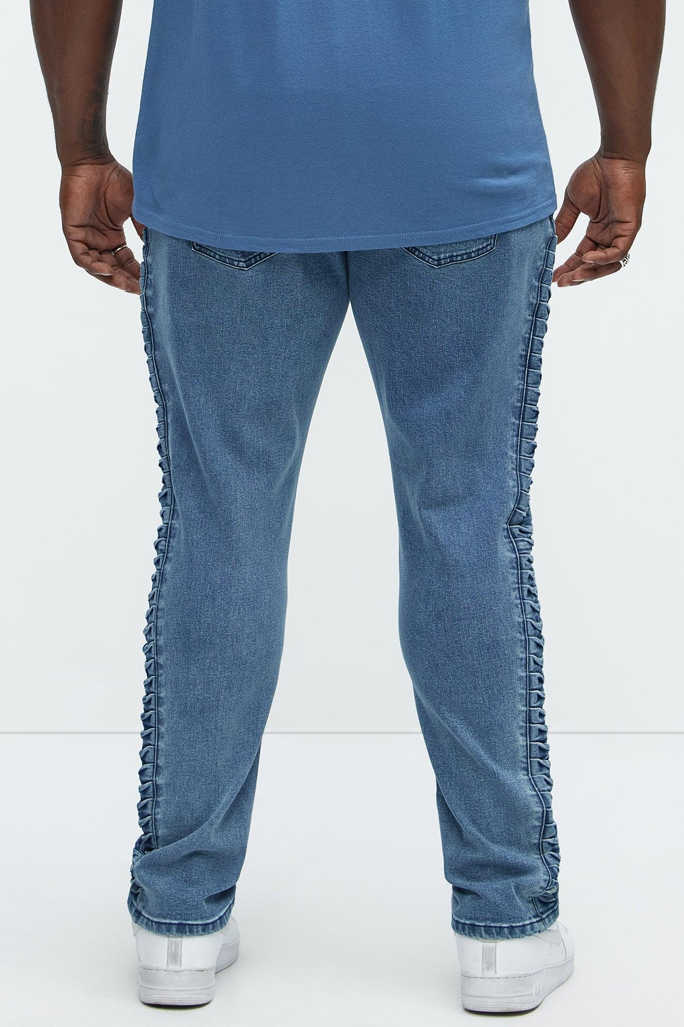 Gathered Panel Slim Jeans - Medium Blue Wash Product Image