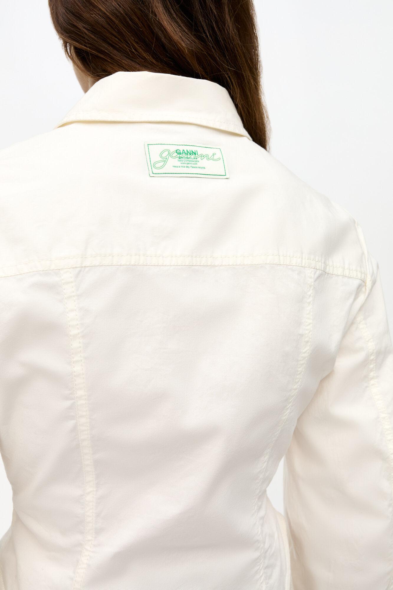 Ivory Washed Stretch Cotton Corset Shirt Product Image