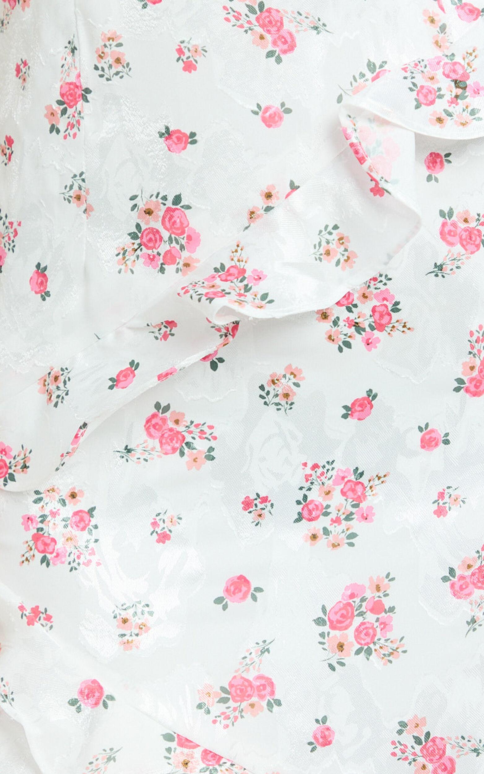 Justine Maxi Dress - Jacquard V Neck Ruffle Tiered  Dress in Romantic Ditsy Print Product Image