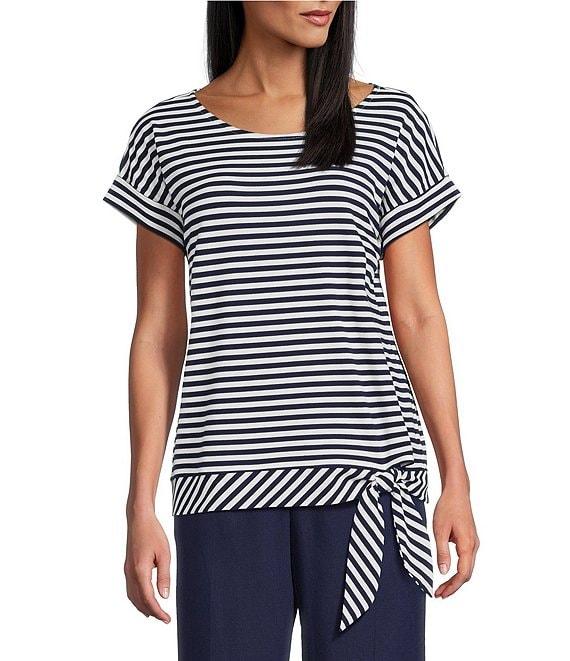 Jones New York Stripe Dolman Sleeve Crew Neck Side Tie Shirt Product Image