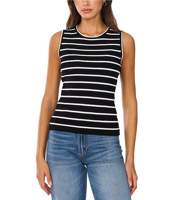 Vince Camuto Knit Striped Crew Neckline Sleeveless Tank Product Image