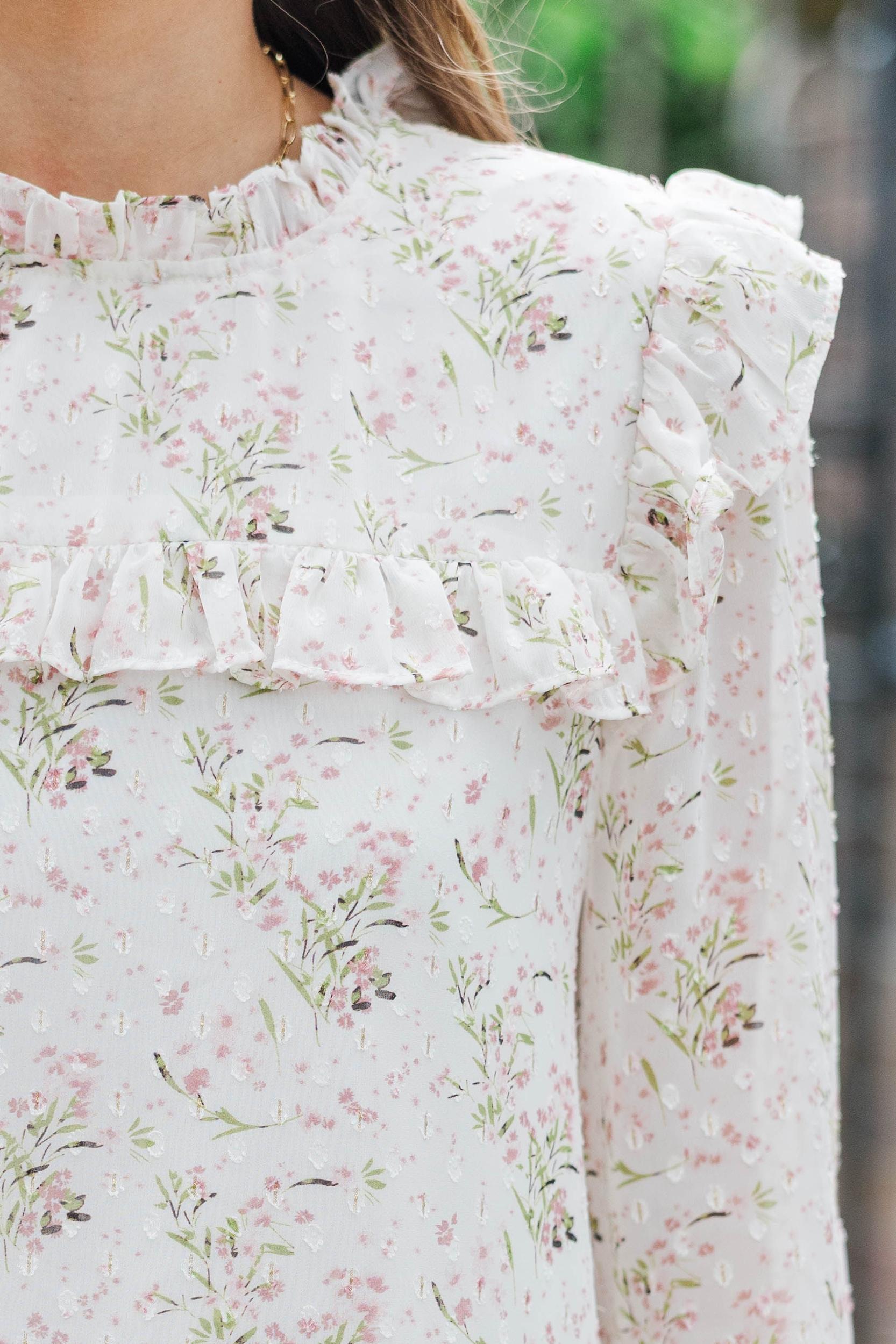 Romantic History Cream Ditsy Floral Ruffled Blouse Female Product Image