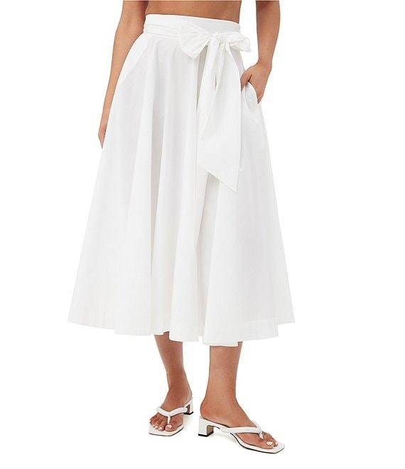 Trina Turk Amano Stretch Poplin High-Rise Tie Waist A-Line Midi Skirt Product Image