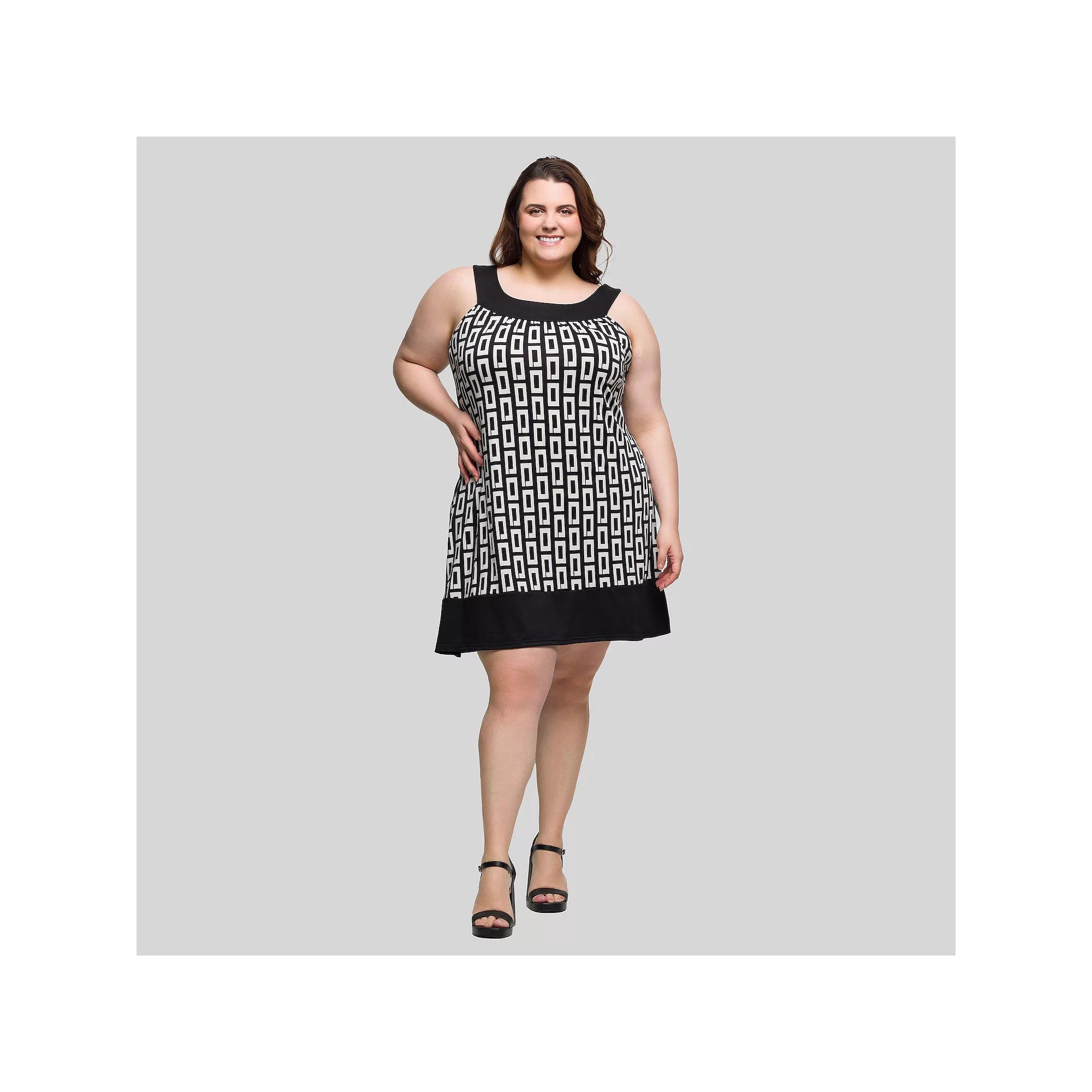 Plus Size 24Seven Comfort Apparel Scoop Neck Sleeveless Knee Length Dress, Women's, Size: 2XL, Black Team Product Image