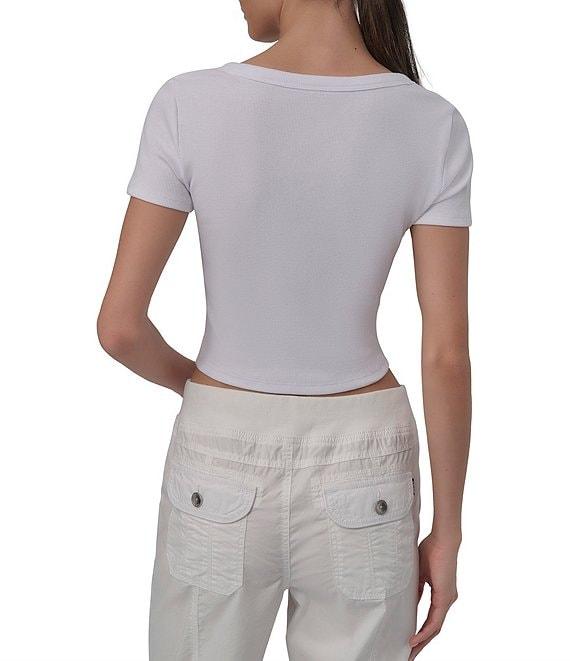 DKNY Sport by Donna Karan Ribbed Notched Crew Neck Short Sleeve Cropped Tee Product Image