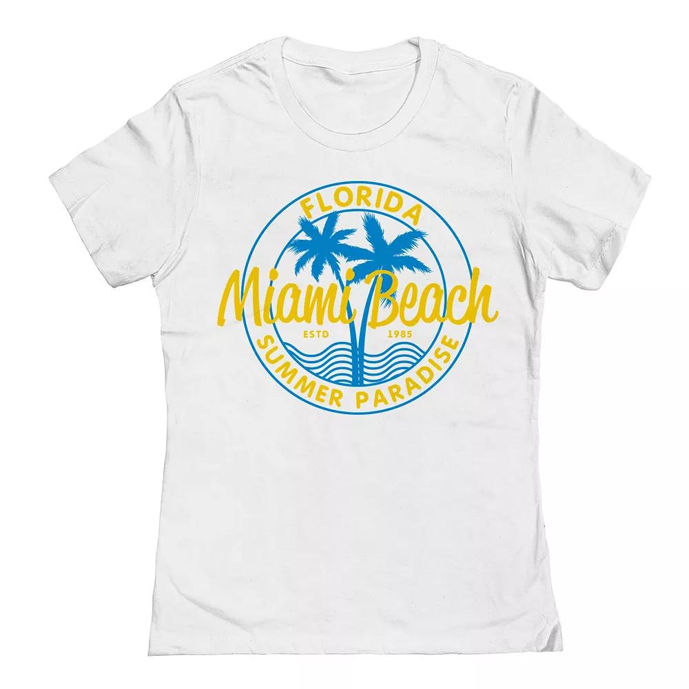 Junior's Miami Beach Womens Graphic Tee, Girl's, Size: Small, White Product Image