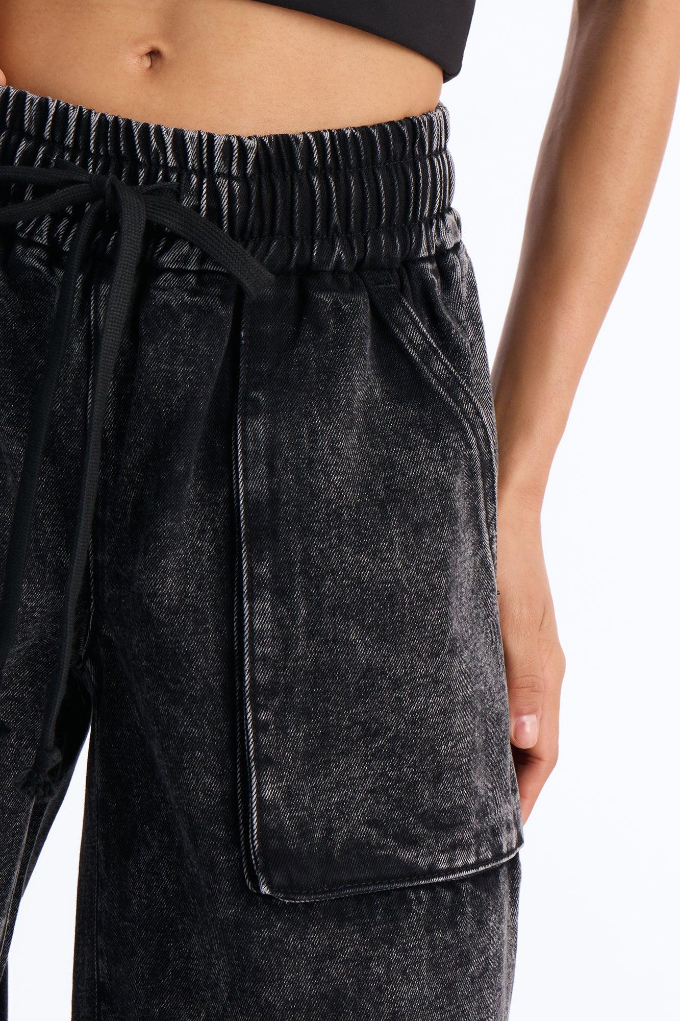Do Not Disturb Pull On Wide Leg Jeans - Black Wash Female Product Image