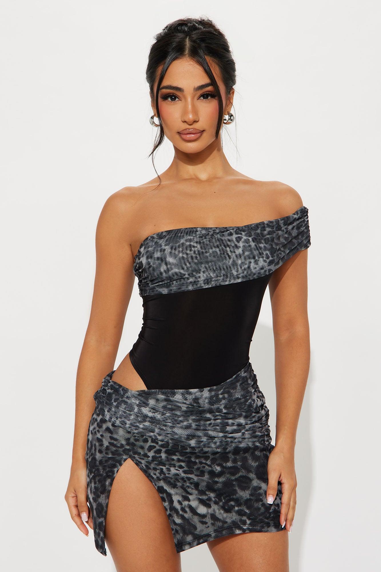 Running Wild Mesh Leopard Mini Dress - Charcoal/combo Product Image