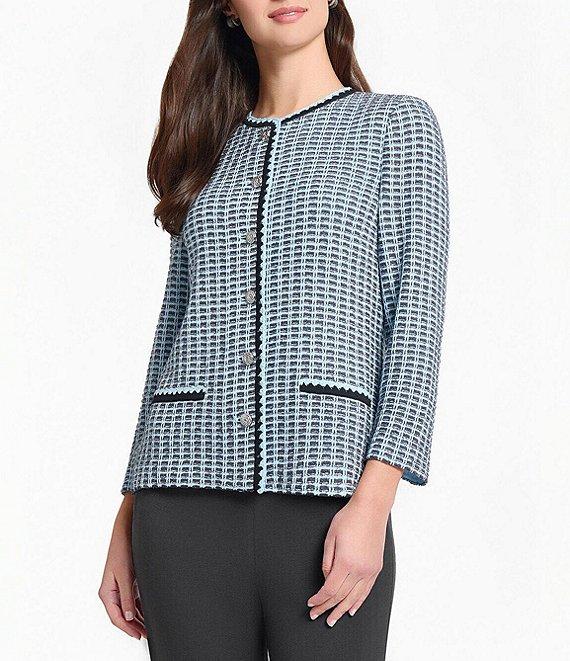 Ming Wang Tweed Knit Round Neck Bracelet Sleeve Crochet Trim Jacket Product Image