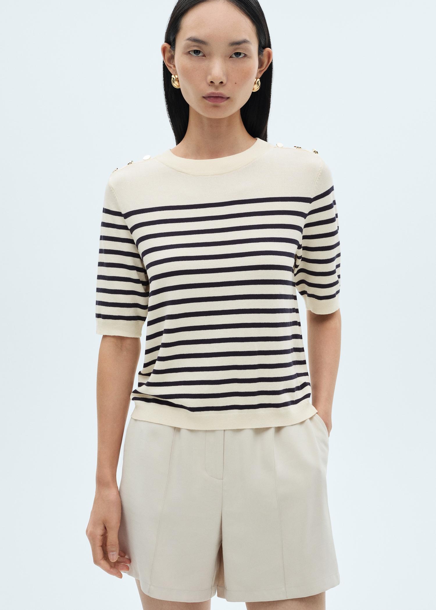 Buttoned striped T-shirt - Women | MANGO USA Product Image